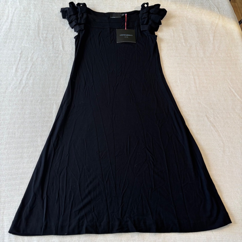 Cynthia Rowley Black Ruffle Cap Sleeve A-Line Knit Dress NWT Women XS